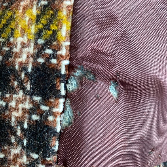 Price firm 70s VINTAGE Wool plaid tweed wide lapel belted trench pea tailored - Picture 12 of 14